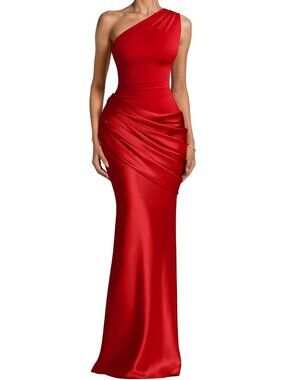 Elegant One Shoulder Pleated Maxi Dress | Formal Wedding Guest Gown